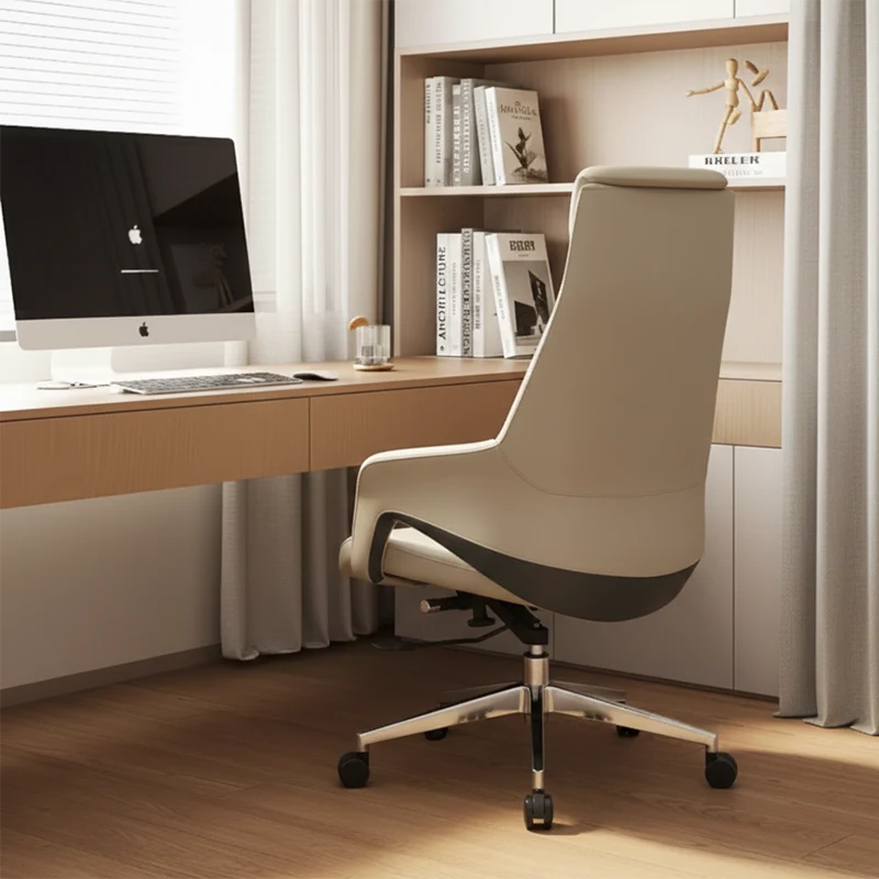 Modern Luxury Ergonomic Executive Office Chair - Adjustable Height Swivel Leather Plywood Metal Desk Chair With Wheels, Reclining Function & Aluminum Base