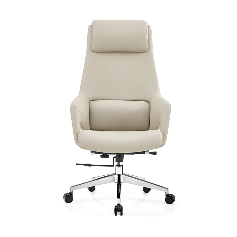 Modern Luxury Ergonomic Executive Office Chair - Adjustable Height Swivel Leather Plywood Metal Desk Chair With Wheels, Reclining Function & Aluminum Base