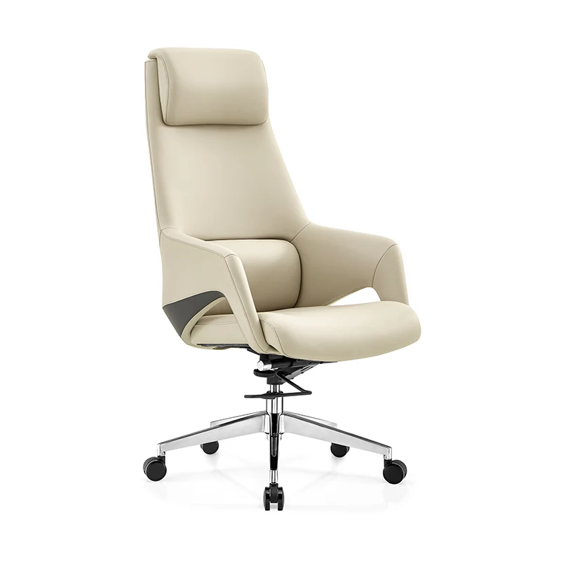 Modern Luxury Ergonomic Executive Office Chair - Adjustable Height Swivel Leather Plywood Metal Desk Chair With Wheels, Reclining Function & Aluminum Base