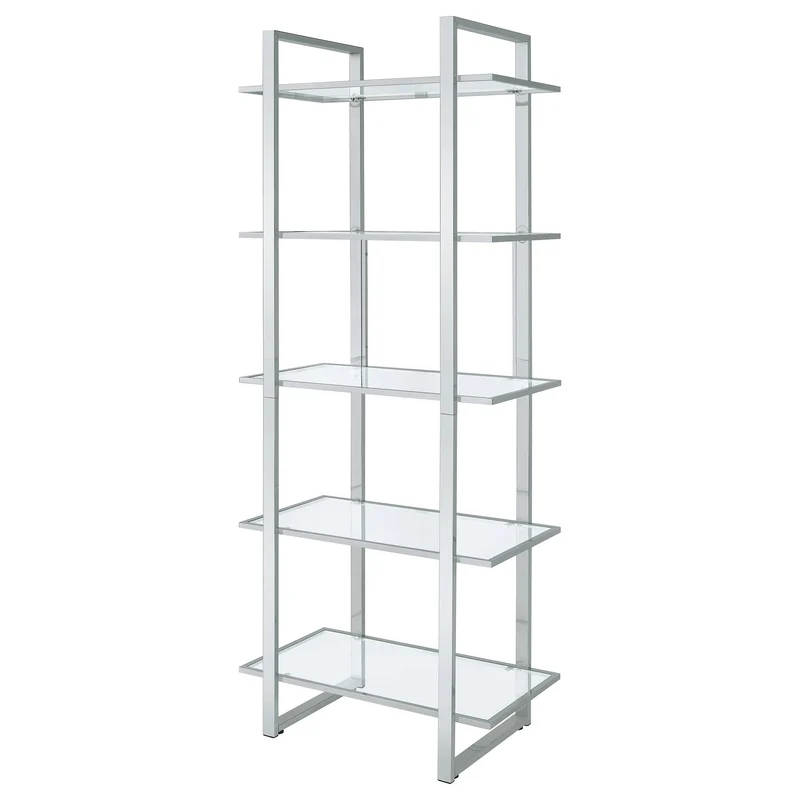 Coaster Furniture Hartford 805538 79-inch 5-shelf Glass Bookshelf - Chrome