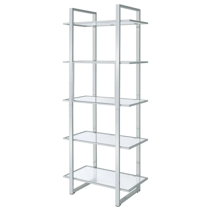 Coaster Furniture Hartford 805538 79-inch 5-shelf Glass Bookshelf - Chrome