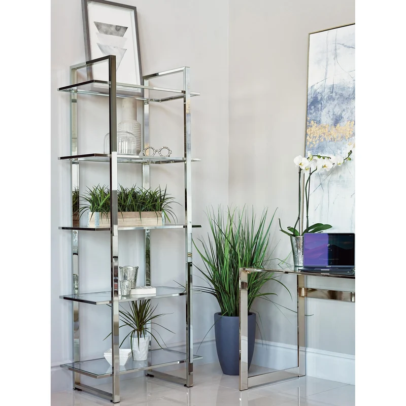 Coaster Furniture Hartford 805538 79-inch 5-shelf Glass Bookshelf - Chrome