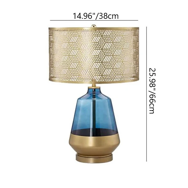 Modern Luxury Blue Glass Bottle Metal Lamp Shade 1-Light Table Lamp for Bedroom