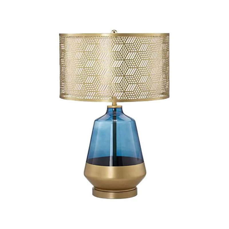 Modern Luxury Blue Glass Bottle Metal Lamp Shade 1-Light Table Lamp for Bedroom