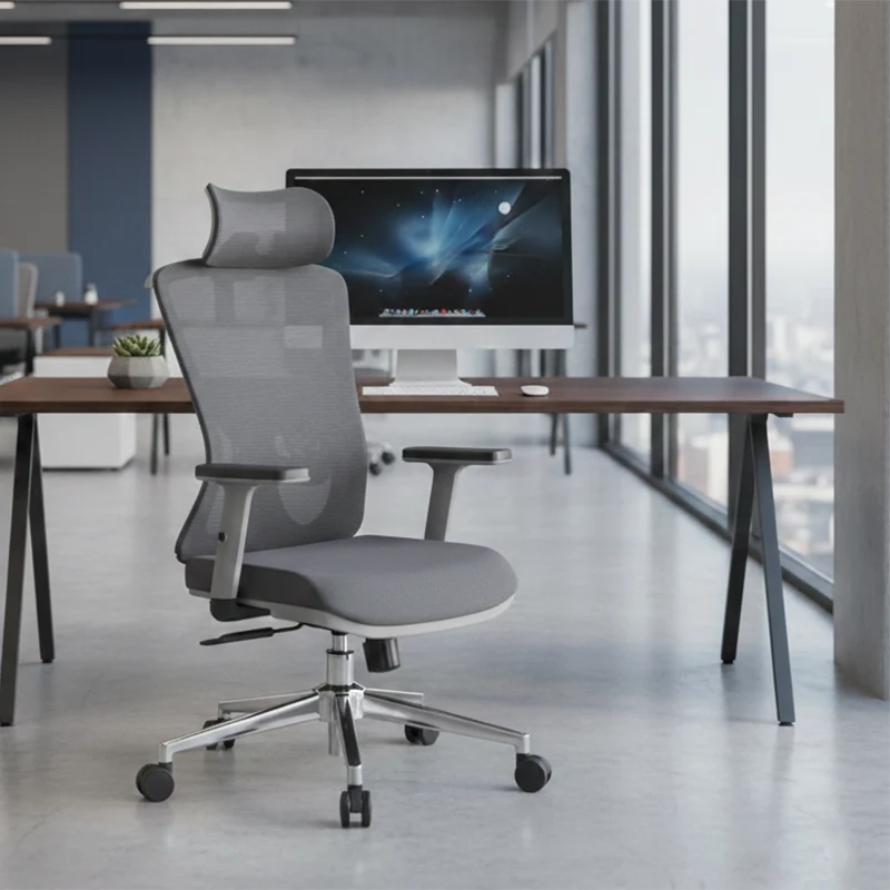Modern Stylish High-Back Manager Office Chair - Soft Fixed Lumbar Support Electroplated Base Ergonomic Executive Chair For Home Office