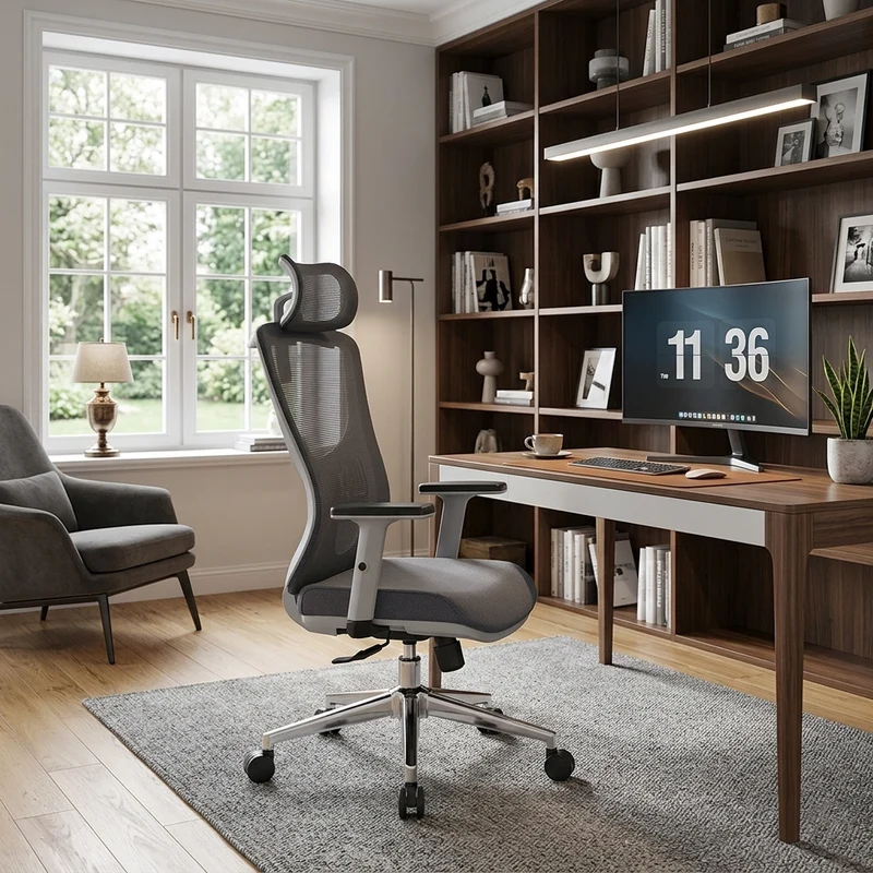 Modern Stylish High-Back Manager Office Chair - Soft Fixed Lumbar Support Electroplated Base Ergonomic Executive Chair For Home Office