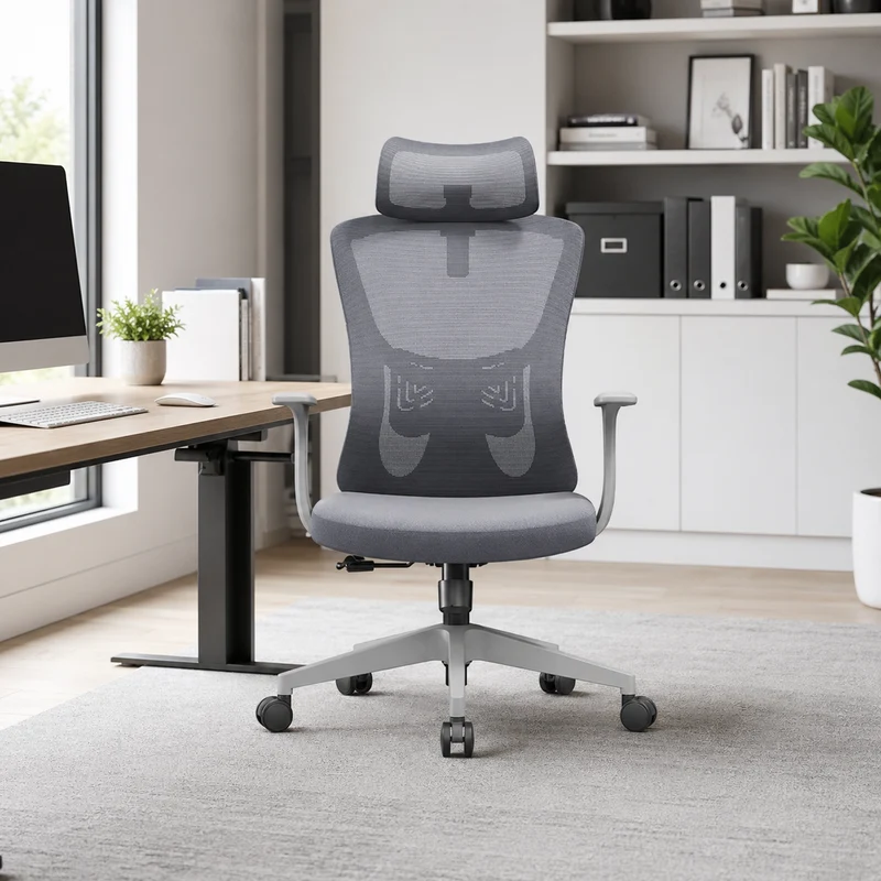 Modern Minimalist High-Back Mesh Staff Office Chair - Adjustable Headrest With Hanger Silent Casters Desk Chair For Home Office
