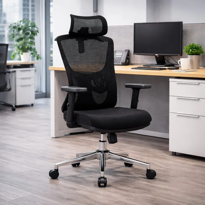 Modern Minimalist High-Back Mesh Executive Chair - High-Load Electroplated Base & Silent Casters Ergonomic Office Chair For Home Office