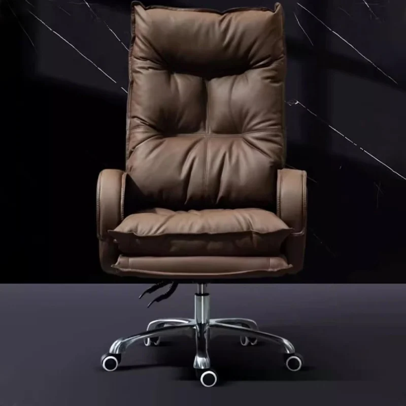 Modern Minimalist Rectangular PU Leather Steel Aluminum Alloy Swivel Mobile Desk Chair Backrest Armrest For Home Office