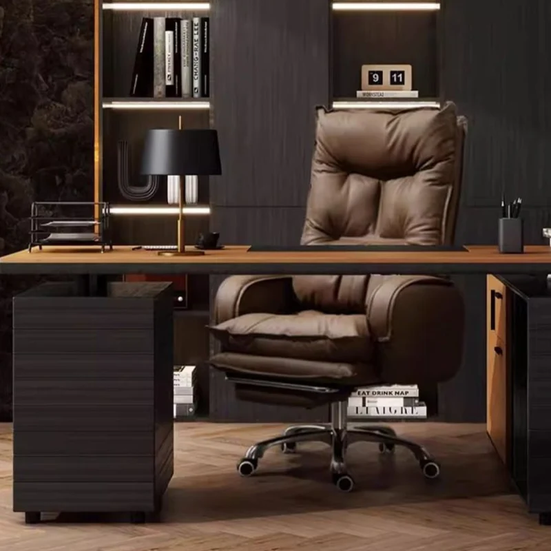 Modern Minimalist Rectangular PU Leather Steel Aluminum Alloy Swivel Mobile Desk Chair Backrest Armrest For Home Office