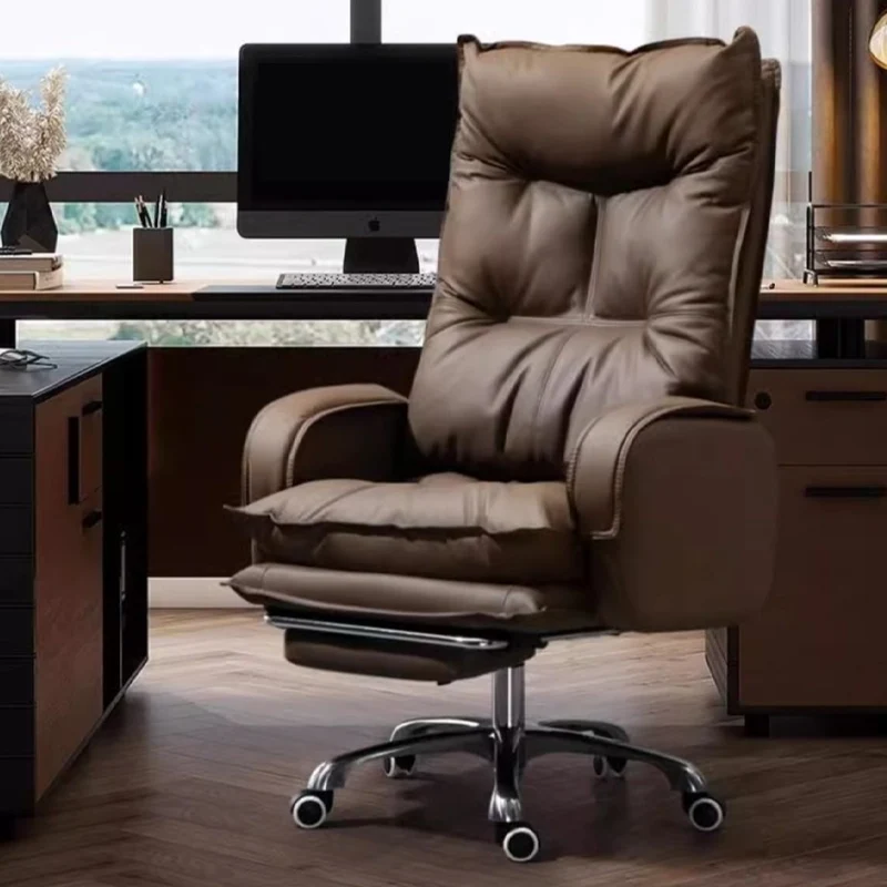 Modern Minimalist Rectangular PU Leather Steel Aluminum Alloy Swivel Mobile Desk Chair Backrest Armrest For Home Office
