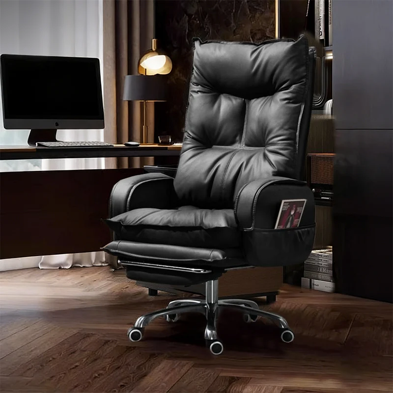 Modern Minimalist Rectangular PU Leather Steel Aluminum Alloy Swivel Mobile Desk Chair Backrest Armrest For Home Office