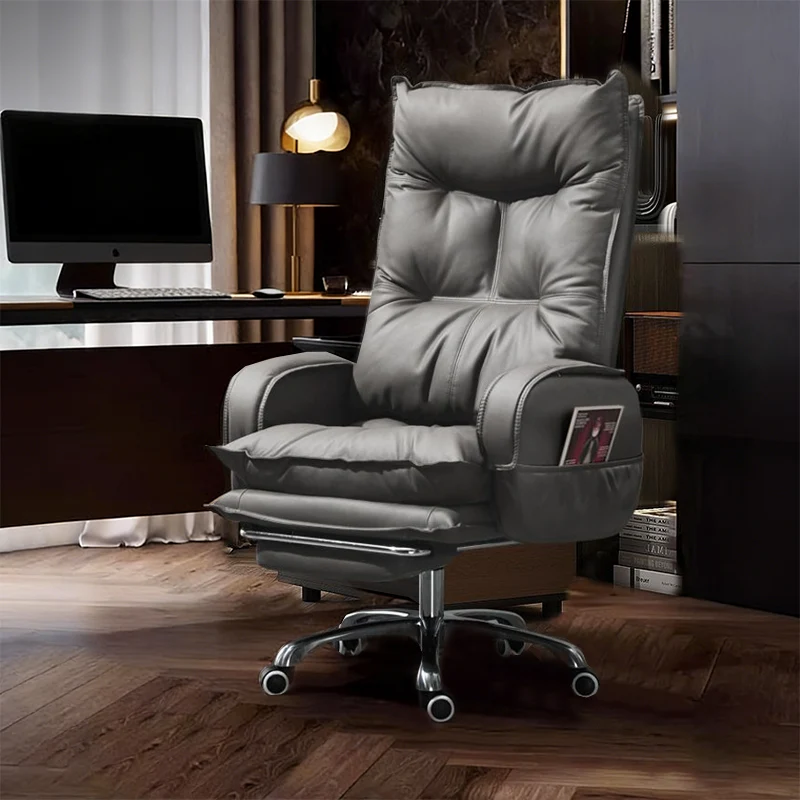 Modern Minimalist Rectangular PU Leather Steel Aluminum Alloy Swivel Mobile Desk Chair Backrest Armrest For Home Office