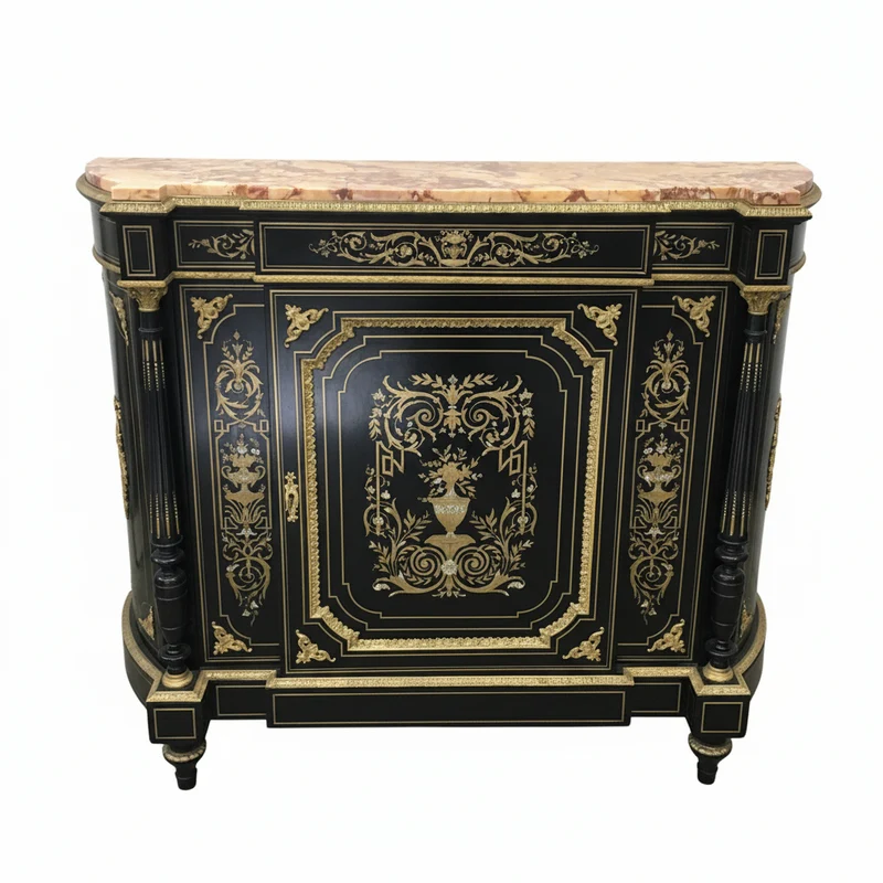 French Boulle pink marble and mother-of-pearl details