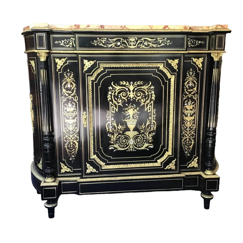 French Boulle pink marble and mother-of-pearl details