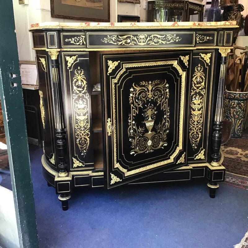 French Boulle pink marble and mother-of-pearl details