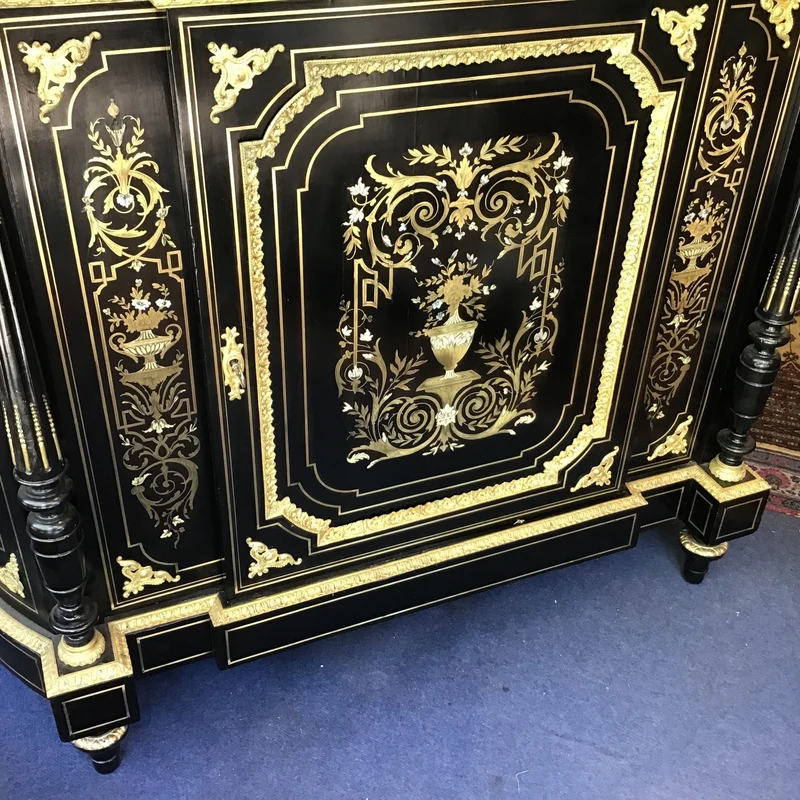 French Boulle pink marble and mother-of-pearl details