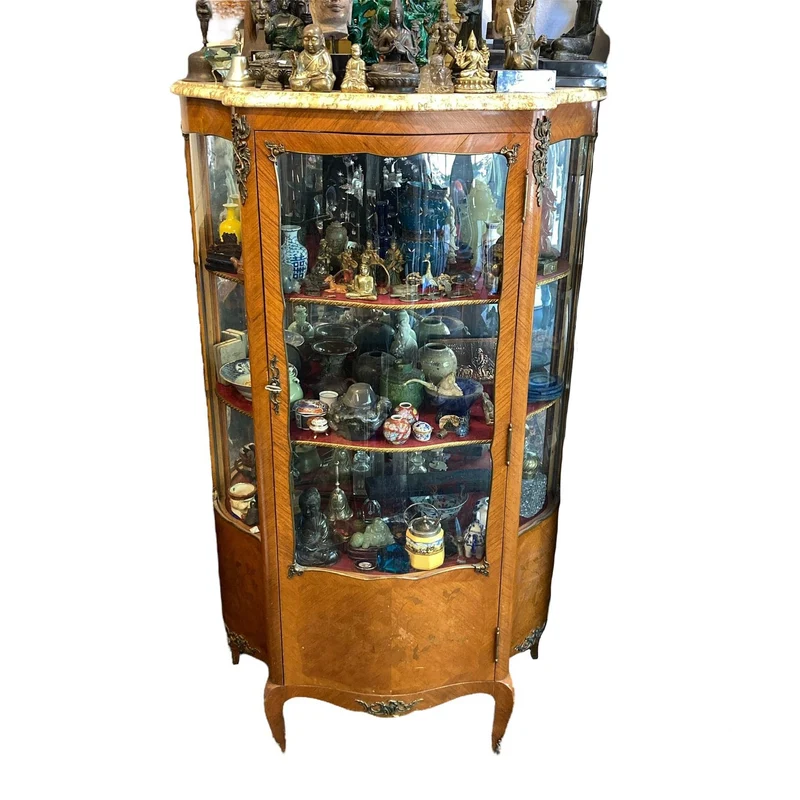 Louis XV semicircular display case, bombé counter-bombé and marble