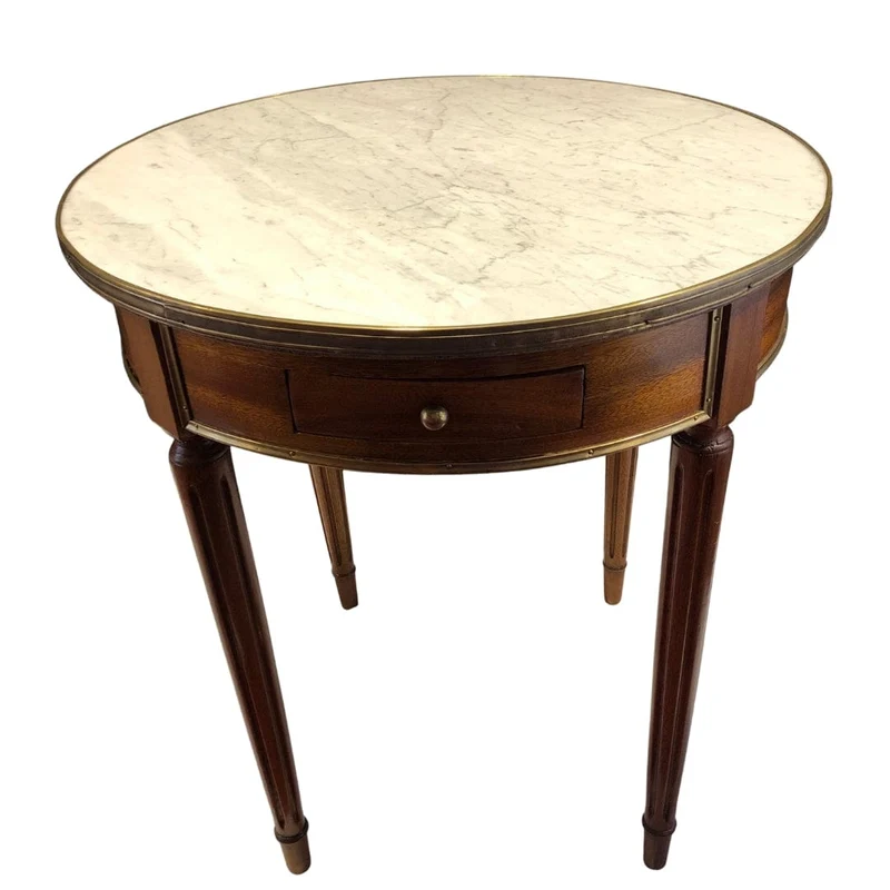 French circular side table with extensions and white marble top