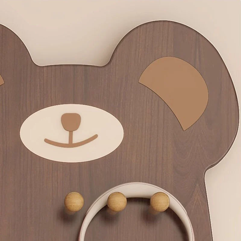 Contemporary Creative Particleboard Glass Bear-shaped Sliding Wall Mirror With DIY Pegboard Storage For Bedroom & Living Room