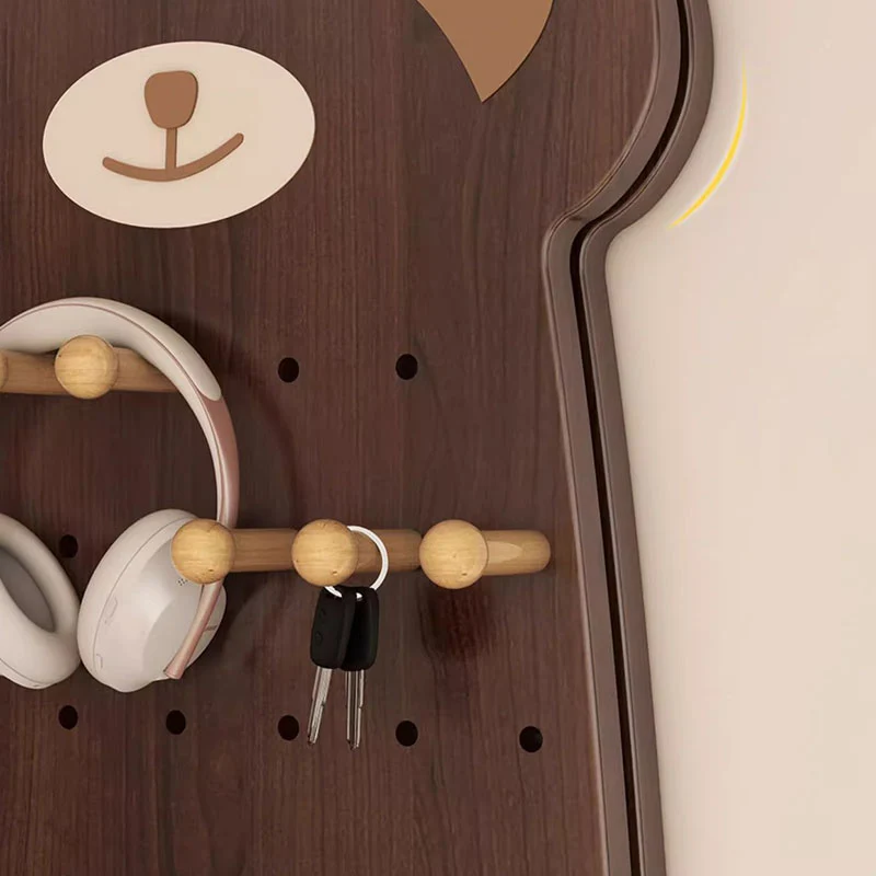 Contemporary Creative Particleboard Glass Bear-shaped Sliding Wall Mirror With DIY Pegboard Storage For Bedroom & Living Room