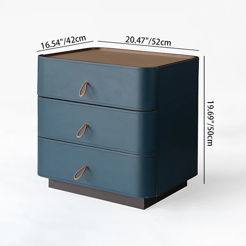 Modern Luxury Rounded Corner Curved Side Table - Saddle-Style Faux Leather 3-Drawer Nightstand For Bedroom