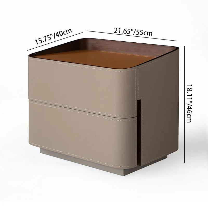 Modern Luxury Saddle-Style Faux Leather Side Table - Soft-Edge Square 2 Drawers Nightstand For Bedroom