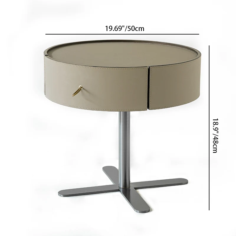 Contemporary Round Floating Nightstand With 1 Drawer - Saddle-Style Faux Leather Bedside Table For Bedroom