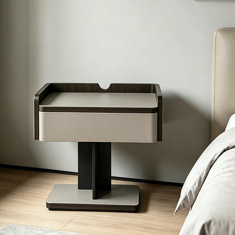 Contemporary Soft-Touch Saddle-Style Faux Leather End Table - Floating 1 Drawer Nightstand For Bedroom