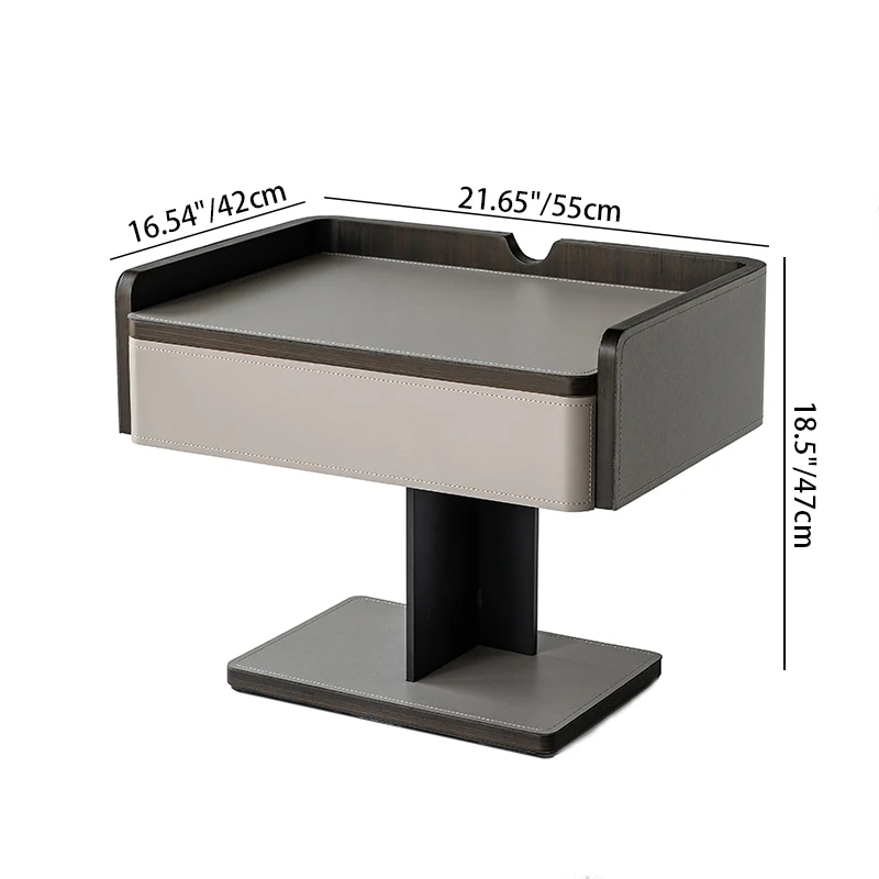 Contemporary Soft-Touch Saddle-Style Faux Leather End Table - Floating 1 Drawer Nightstand For Bedroom