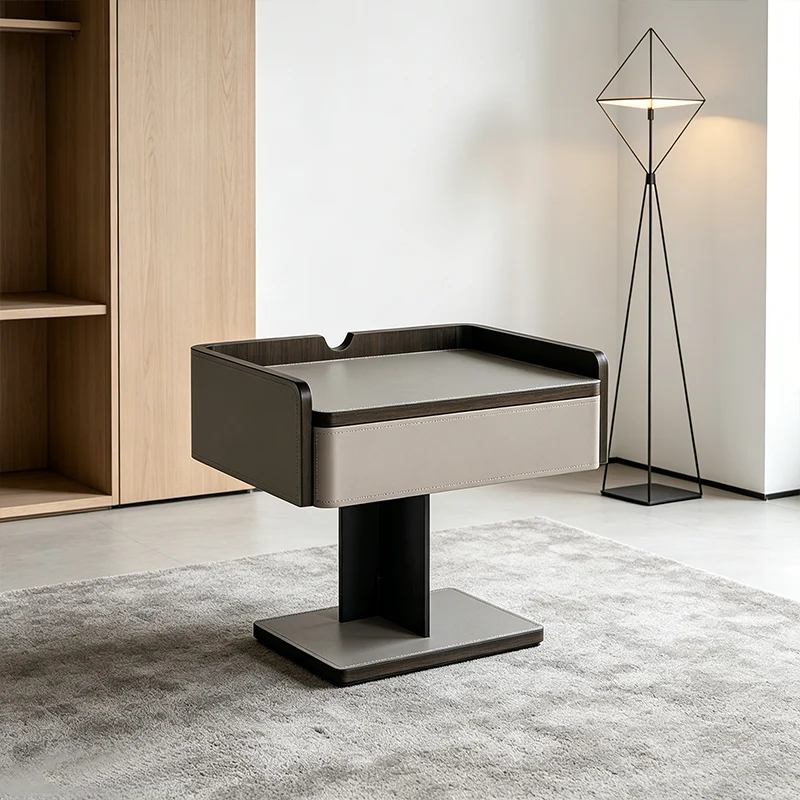 Contemporary Soft-Touch Saddle-Style Faux Leather End Table - Floating 1 Drawer Nightstand For Bedroom