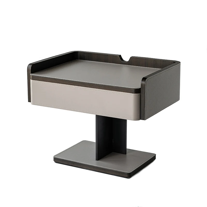 Contemporary Soft-Touch Saddle-Style Faux Leather End Table - Floating 1 Drawer Nightstand For Bedroom