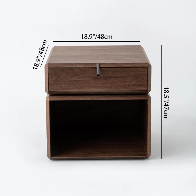 Traditional Chinese Clean Geometry Veneered Plywood Bedside Table - 1 Drawer Nightstand For Bedroom