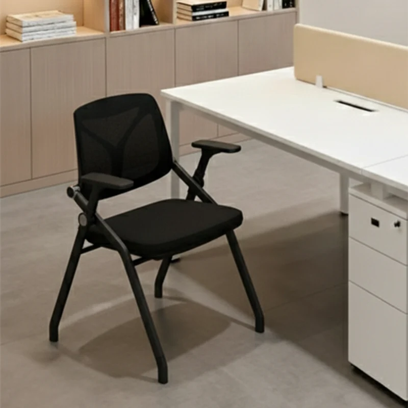 Black Mesh Back Ergonomic Desk Chair - Minimalist Adjustable Armrests, High-Density Foam Seat & Foldable Design For Home Office