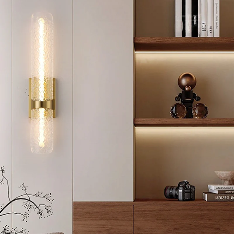 Contemporary Scandinavian Iron Acrylic Water Wave Cylinder LED Wall Sconce Lamp For Living Room