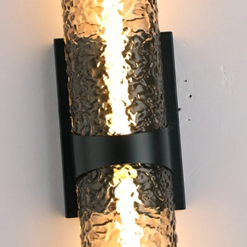 Contemporary Scandinavian Iron Acrylic Water Wave Cylinder LED Wall Sconce Lamp For Living Room