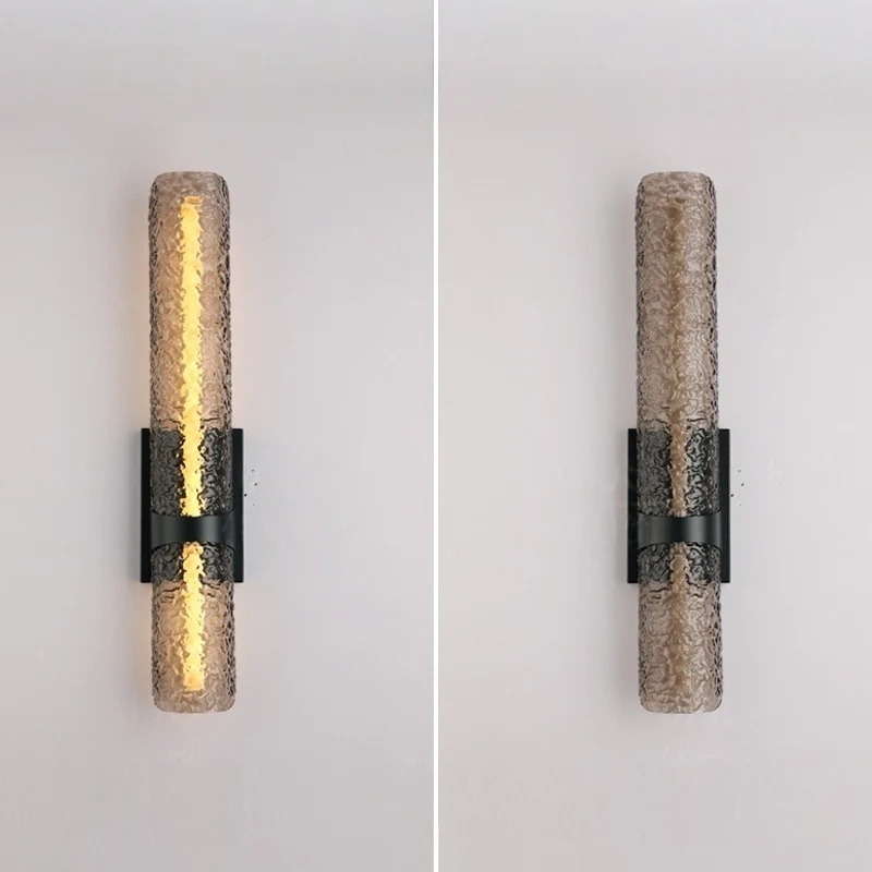 Contemporary Scandinavian Iron Acrylic Water Wave Cylinder LED Wall Sconce Lamp For Living Room