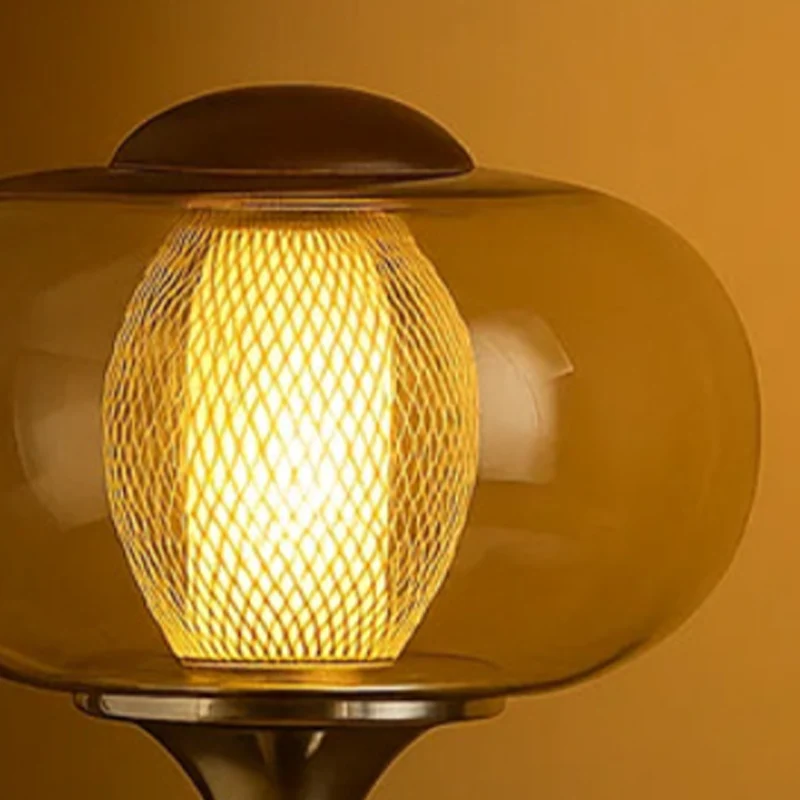 Contemporary Retro Palace Solid Wood Glass Iron Round LED Table Lamp For Living Room & Bedroom