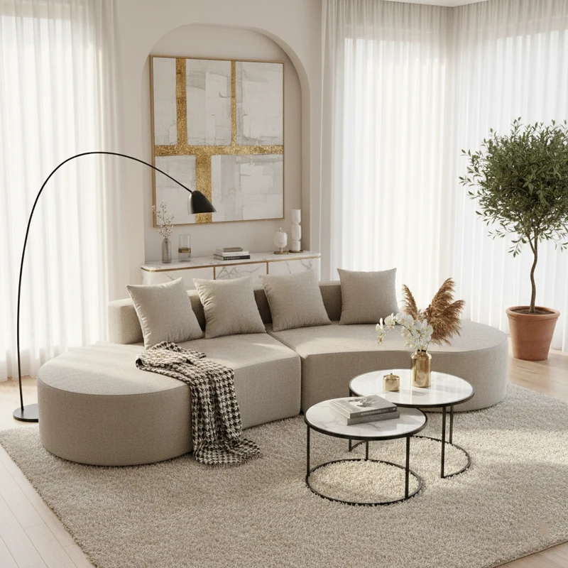 Nordic Dual-Oval Sectional Compression Sofa - Frameless Silent High-Resilience Foam Chenille Lounge Sofa For Living Room