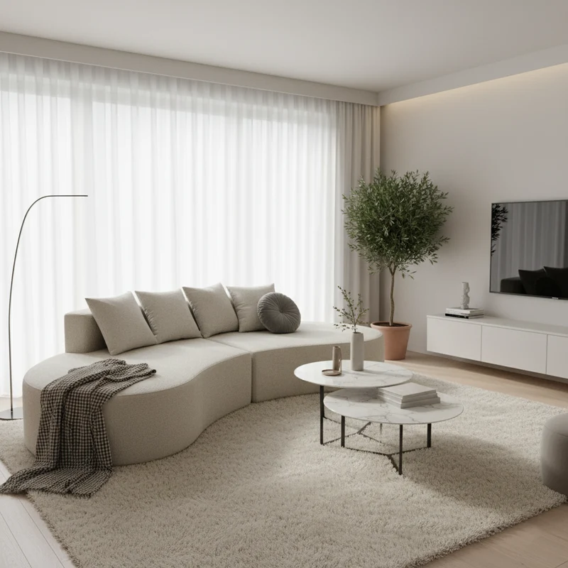 Nordic Dual-Oval Sectional Compression Sofa - Frameless Silent High-Resilience Foam Chenille Lounge Sofa For Living Room