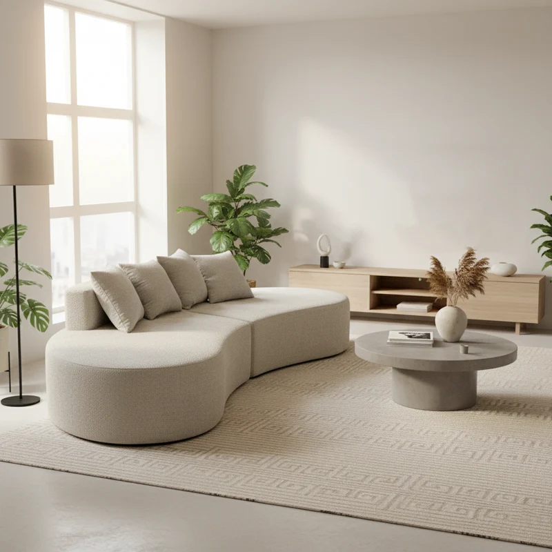 Nordic Dual-Oval Sectional Compression Sofa - Frameless Silent High-Resilience Foam Chenille Lounge Sofa For Living Room