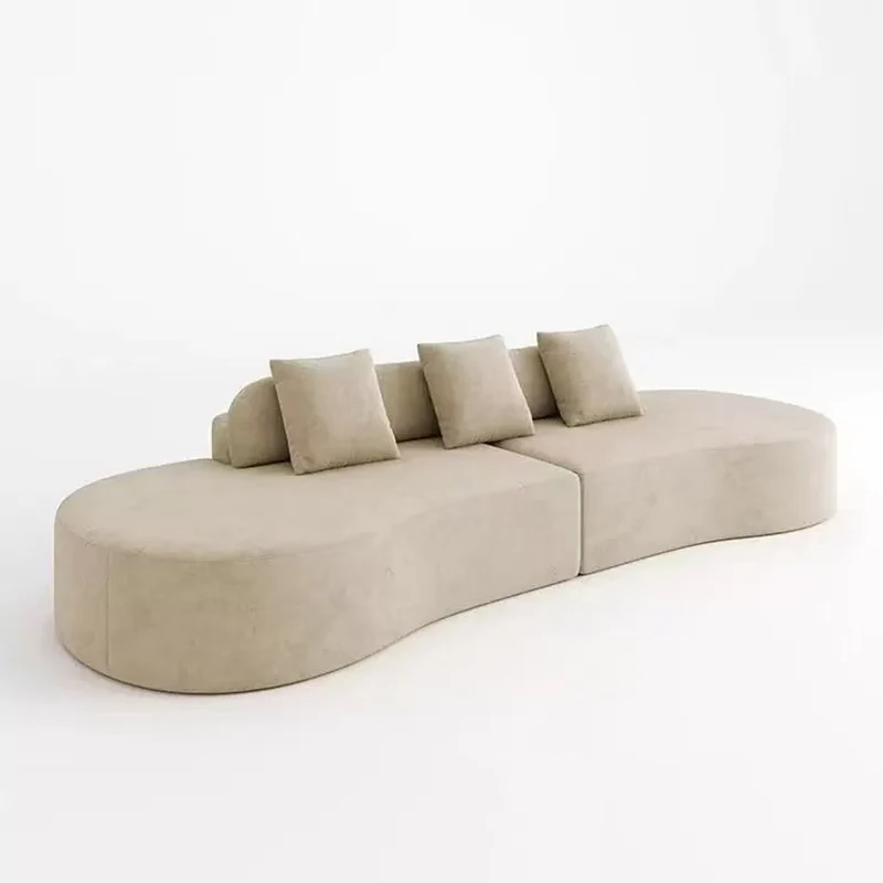 Contemporary Scandinavian Curved Streamline Fabric Sofa - Low Profile Accent Chair For Living Room