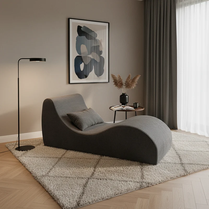 Contemporary Scandinavian Corduroy Compressed Accent Sofa - Wave-Shaped Lounge Chair For Living Room