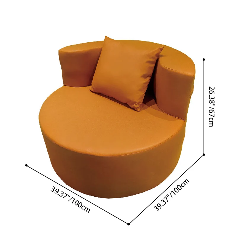 Contemporary Round Leathaire Compressed Sofa - Scandinavian High-Density Sponge Lounge Chair For Living Room
