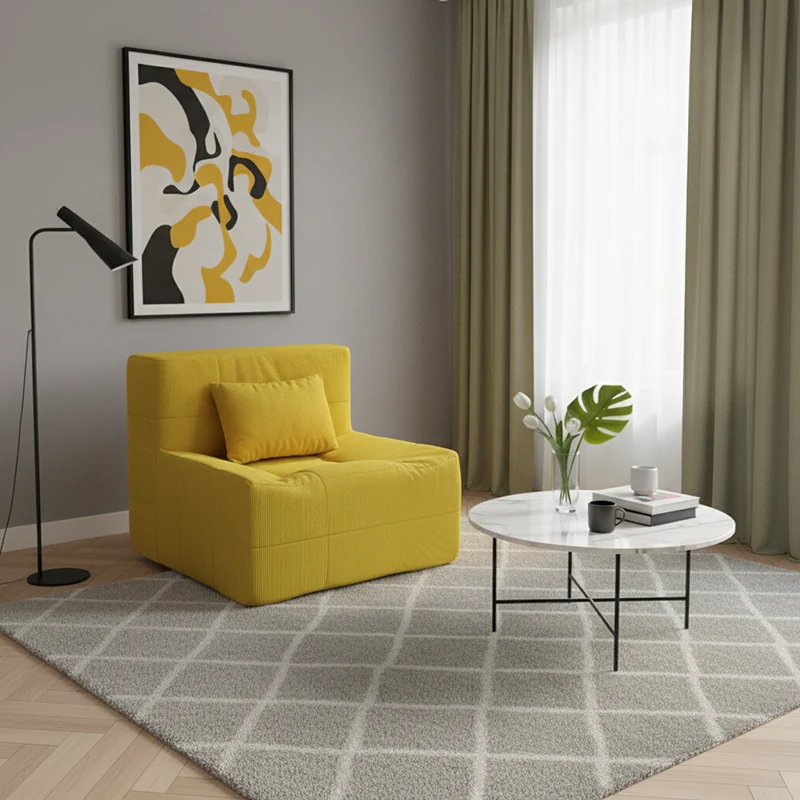 Contemporary Nordic Corduroy Compressed Accent Sofa - High-Density Sponge Lazy Sofa For Living Room