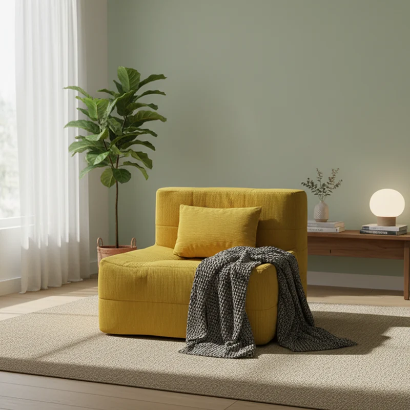 Contemporary Nordic Corduroy Compressed Accent Sofa - High-Density Sponge Lazy Sofa For Living Room