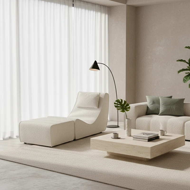 Modern Minimalist Compressed Sherpa Sofa - Wave-Shaped S-Curve Lounge Chair For Living Room