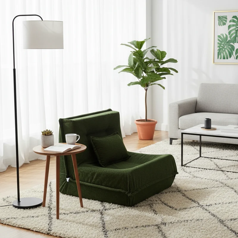 Contemporary Nordic Corduroy Compressed Single Sofa - No-Installation High-Density Sponge Accent Chair For Living Room