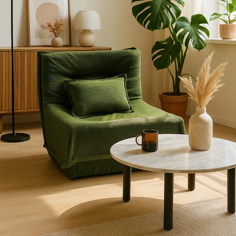 Contemporary Nordic Corduroy Compressed Single Sofa - No-Installation High-Density Sponge Accent Chair For Living Room