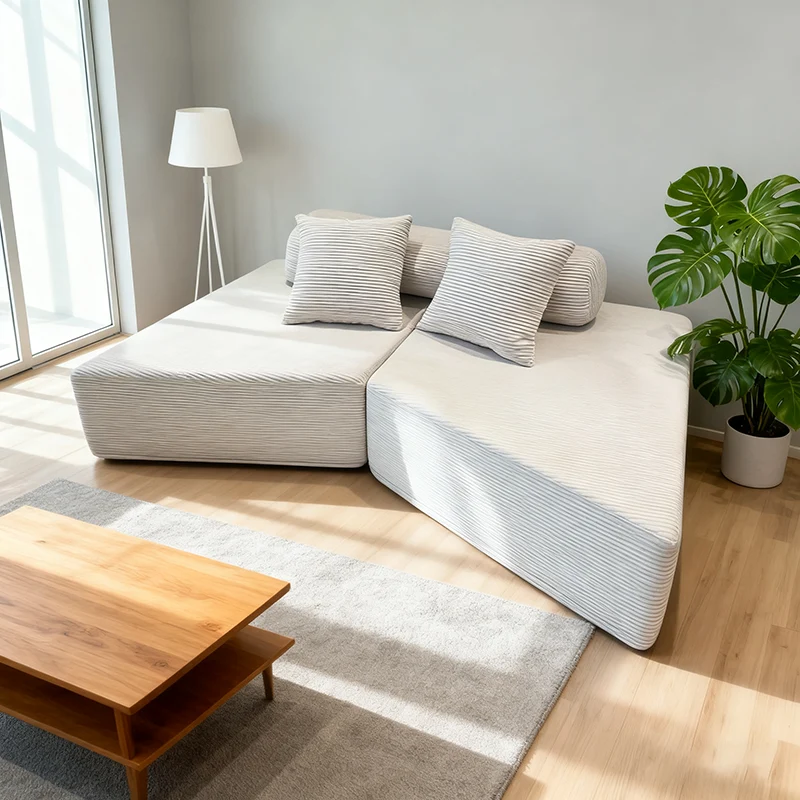 Minimalist Trapezoidal Sectional Compression Sofa - High-Density Rebound Foam Silent Frameless Corduroy Lounge Chair For Living Room